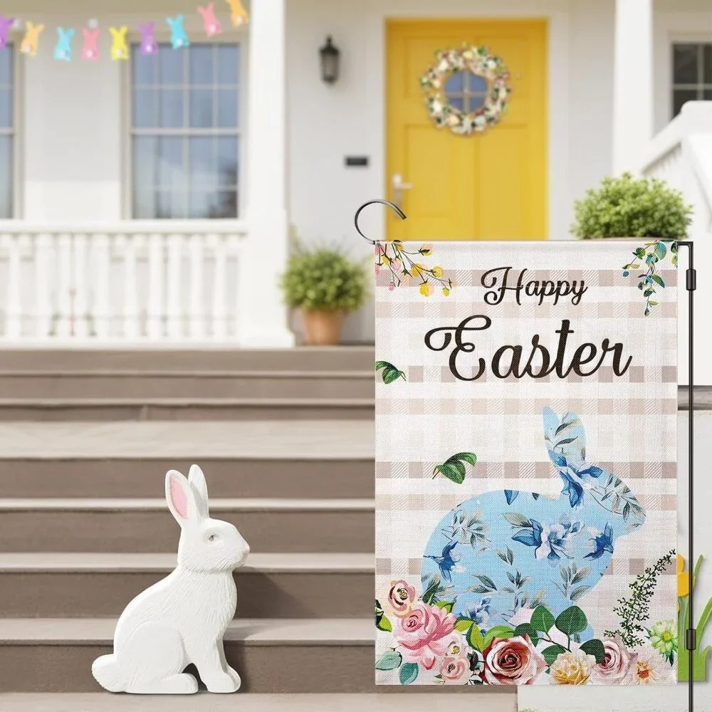 Easter Garden Flag 12x18 Double Sided - Bunny Rabbit Floral Spring Yard Decor